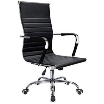 Devoko Office Desk Chair Mid Back Leather Height Adjustable Swivel Ribbed Chairs Ergonomic Executive Conference Task Chair with Arms