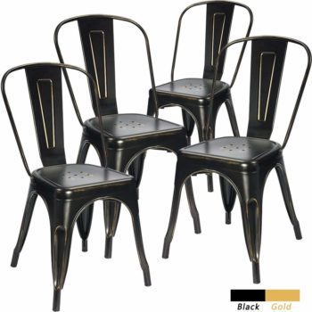 Devoko Metal Indoor-Outdoor Chairs Distressed Style Kitchen Dining Chairs Stackable Side Chairs with Back Set of 4