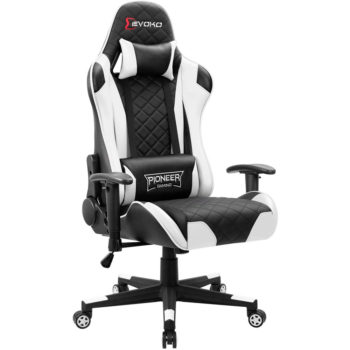 Devoko Racing Style Gaming Chair Height Adjustable Swivel PC Computer Chair with Headrest and Lumbar Massage Support Leather Reclining Executive Office Chair